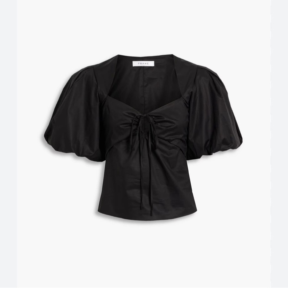 Frame Gathered Cotton Blend Sateen Black Blouse Top Size Small - Picture 2 of 10